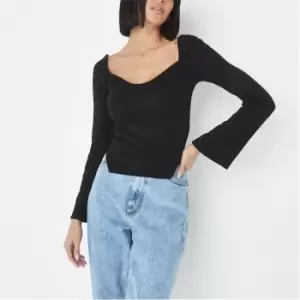 Missguided Flared Sleeve Structured Rib Top - Black