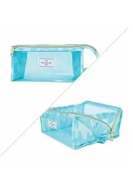 image of The Flat Lay Co. Open Flat Makeup Jelly Box Bag Blue Drips, Blue, Women