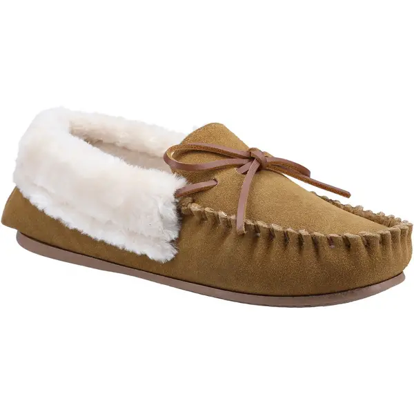 Cotswold Womens Sopworth Fur Lined Moccasin Loafer Slippers - UK 8