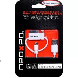 image of NeoXeo 3-in-1 Lightning/Micro USB Cable - White