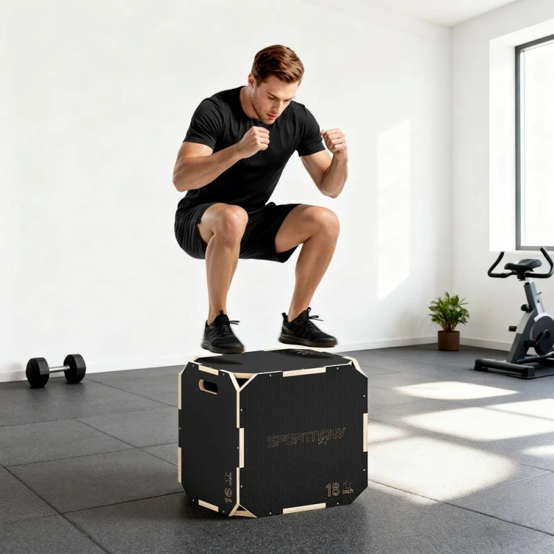 Image of SPORTNOW Non-Slip Plyo Box, Corner-free Wooden Jump Box, 41 x 51 x 48cm in Black Size: Large Black Unisex L