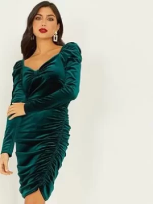 image of Quiz Velvet Dress, Dark Green, Size 10, Women