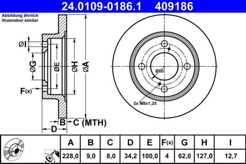 Image of Brake disc ATE 24.0109-0186.1