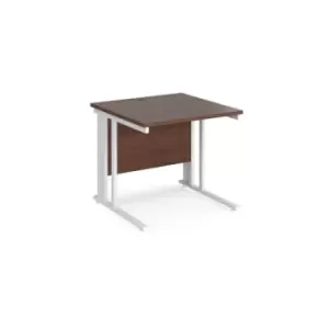 image of Office Desk 800mm Rectangular Desk With Cable Managed Leg Walnut Tops With White Frames 800mm Depth Maestro 25