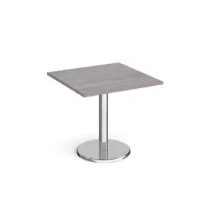 image of Pisa square dining table with round chrome base 800mm - grey oak