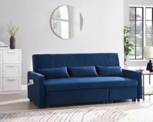 Image of Devon Velvet Pull Out Sofa Bed Ribbed Fabric Detailing and Side Pocket Storage