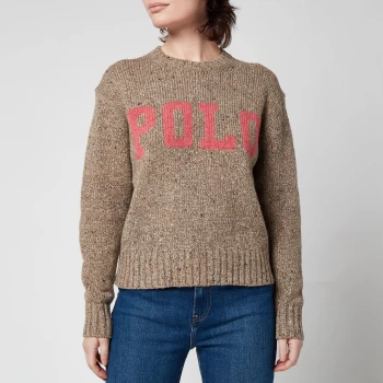 Image of Polo Ralph Lauren Womens Classic Polo Sweatshirt - Tan/Pink Multi - M