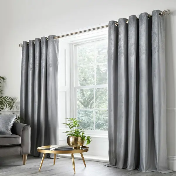 Image of Appletree Boutique Jasper Embossed Hexagon Eyelet Lined Curtains, Silver, 46 x 54" JASSV46546LPP