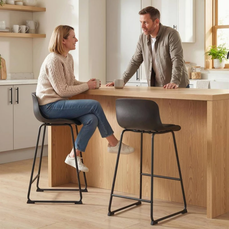 Image of HOMCOM Modern Bar Stools Set of 2, PU Leather Upholstered Barstools, Black Size: 120 Black Unisex 120