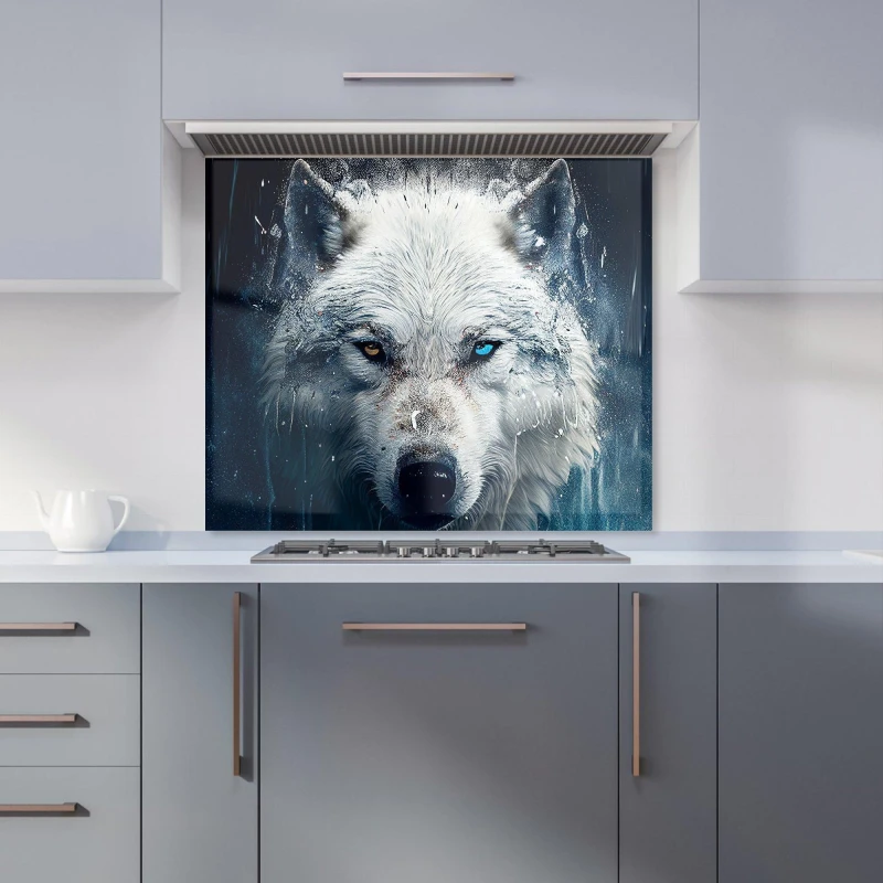 Image of Warren Reed - Designer White Wolf Face Splashart Kitchen Splashback Size: 700mm x 650mm White Unisex 700mm x 650mm