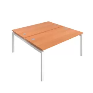 image of Telescopic Sliding 2 Person Bench with Cable Port and White Frame - 1600mm - Beech