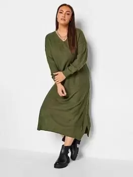 Image of Yours Lead In V Neck Dress Khaki, Green, Size 18-20, Women