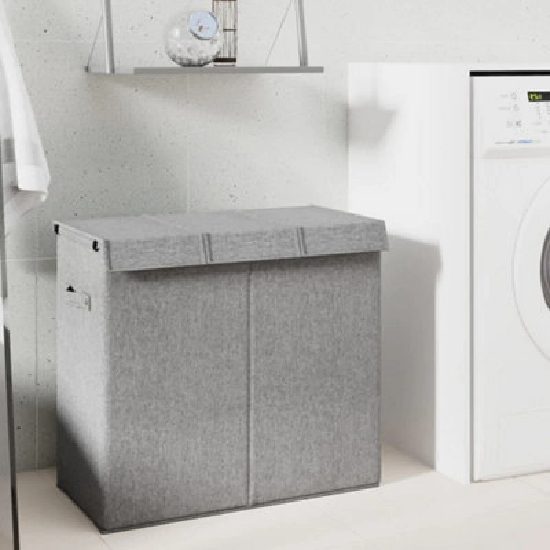 Image of Vidaxl Foldable Laundry Hamper Grey 64.5X34.5X59cm Faux Linen Fabric