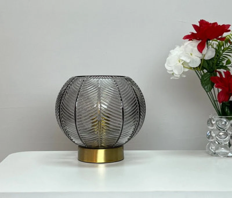 Image of K Living Leaves Smokey Glass Table Lamp