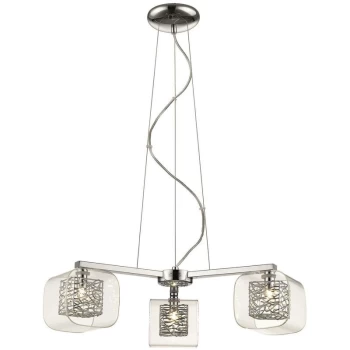 image of Spring Lighting - 3 Light Multi Arm Ceiling Pendant Mesh Chrome Glass Three, G9