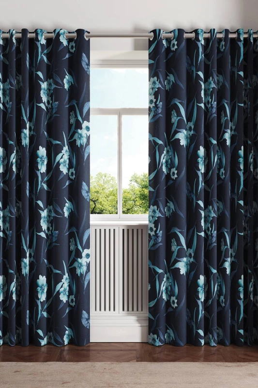 Image of Ted Baker 'Cabana' Cotton Lined Curtains in Navy Size: 228cm width x 228cm drop Navy Unisex 228cm width x 228cm drop