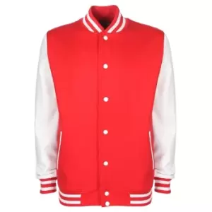 Image of FDM Unisex Varsity / University Jacket (Contrast Sleeves) (3XL) (Fire Red/White)
