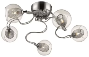 image of Spring 5 Light Flush Multi Arm Mesh Ceiling Light Chrome, Clear, G9