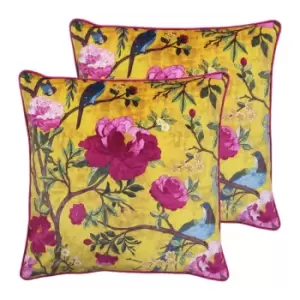 image of Paoletti Chinoiserie Twin Pack Polyester Filled Cushions Gold