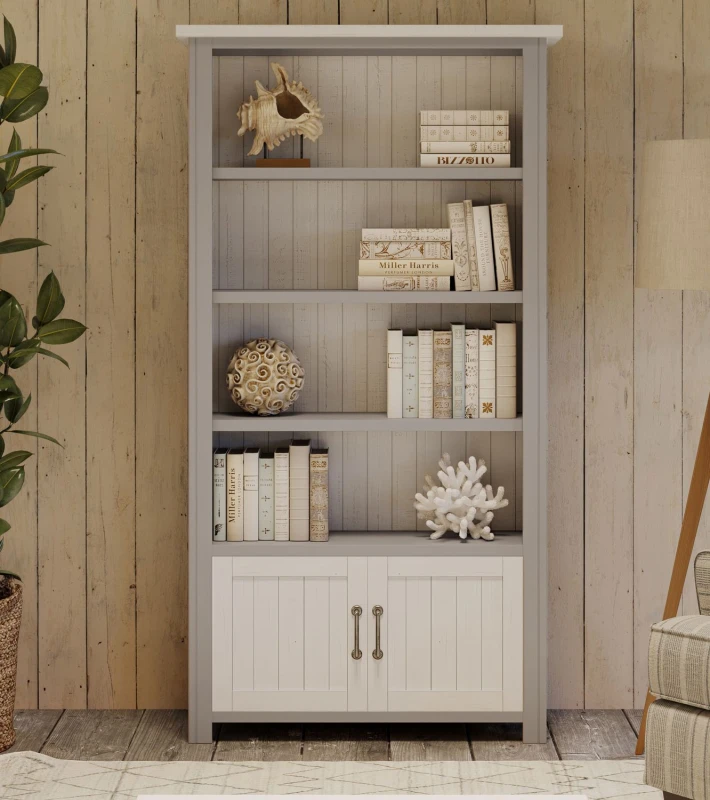 Image of Baumhaus Greystone - Large Open Bookcase with Doors in Beige Beige Unisex