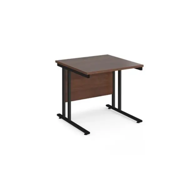 image of Office Desk 800mm Rectangular Desk With Cantilever Leg Walnut Tops With Black Frames 800mm Depth Maestro 25