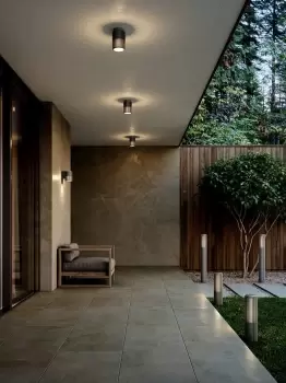 Image of Aludra Ceiling Light Grey Aluminium Outdoor Garden Dimmable Flush Lamp (H) 18.8cm