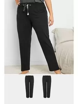 image of Yours Wide Leg PJ Pants (2 Pack) - Black, Size 18-20, Women