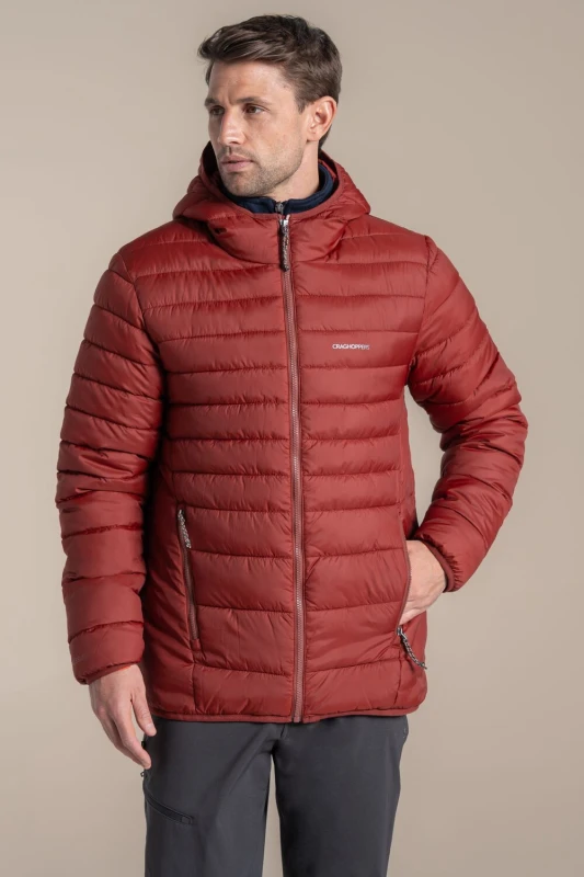 Image of Craghoppers Craghoppers Men Compresslite Hooded Baffled Hooded Insulated Jacket in Red Size: Small Red S Male 5063260143318