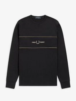 Image of Fred Perry Embroidered Panel T-Shirt, Black Size M Men