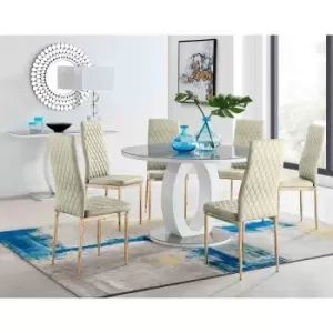 Image of Furniture Box Giovani Round Grey Large 120Cm Table and 6 Cream Velvet Milan Gold Leg Chairs