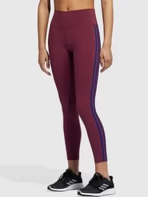 Image of Adidas Believe This 2.0 3 Stripe 7/8 Leggings, Dark Red Size XS Women