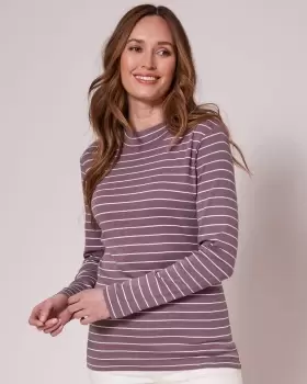 Image of Cotton Traders Womens Wrinkle Free Long Sleeve Stripe Turtleneck in Purple