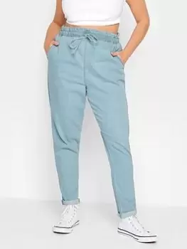 Image of Yours Paperbag Waist Drawstring Mom Jean Light Blue Size 18, Women