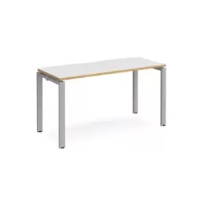 image of Bench Desk Single Person Starter Rectangular Desk 1400mm White/Oak Tops With Silver Frames 600mm Depth Adapt