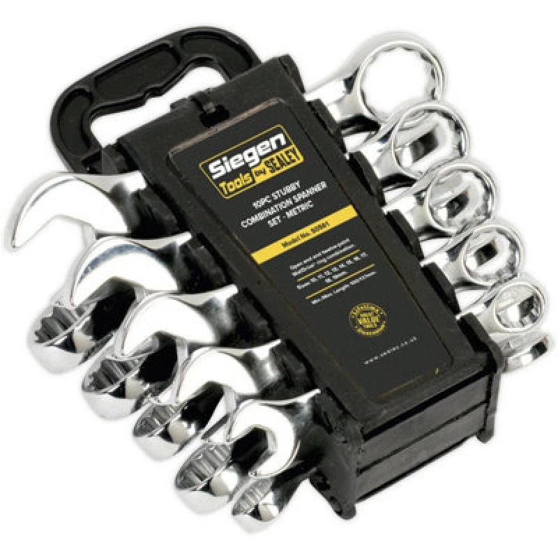 Image of Loops 10pc STUBBY Short Handled Combination Spanner Set 12 Point Metric Ring Open Head Multi