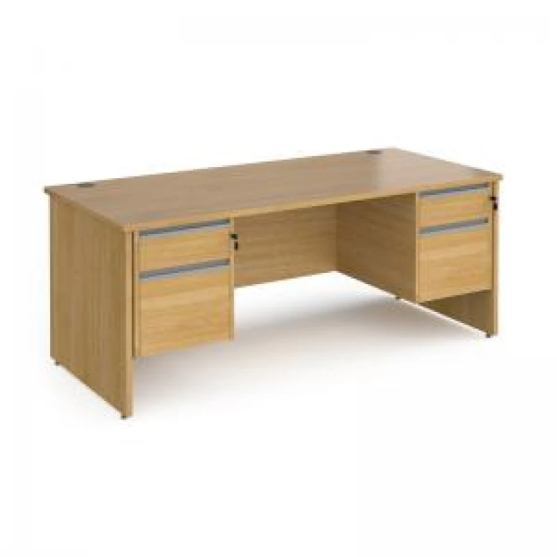 Image of Contract 25 Office Desk Rectangular Desk 1800mm With Double Pedestal Oak Top And Panel End Leg 800mm Depth Contract 25 CP18S22-S-O Oak CP18S22