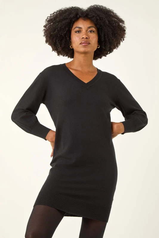 Image of Roman Womens Longline Knitted Jumper Dress in Black Size: 24 Black Female 24