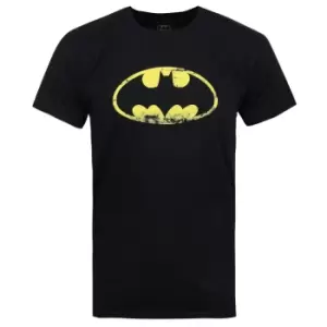 image of Batman Official Mens Distressed Emblem T-Shirt (M) (Black)