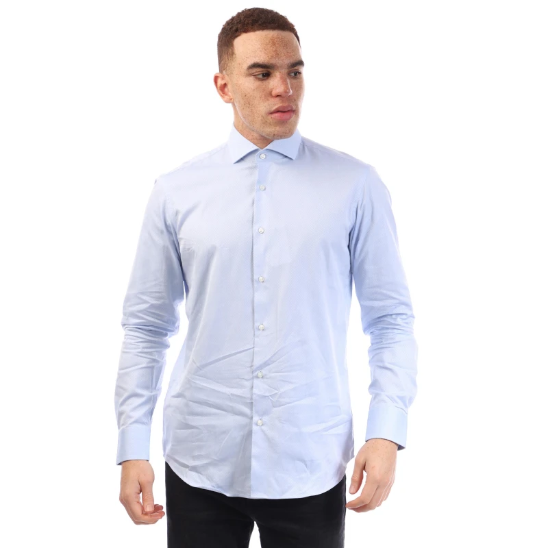 Image of Boss Mens Joe Spread Long Sleeve Oxford Shirt Pastel Blue male 15 inch