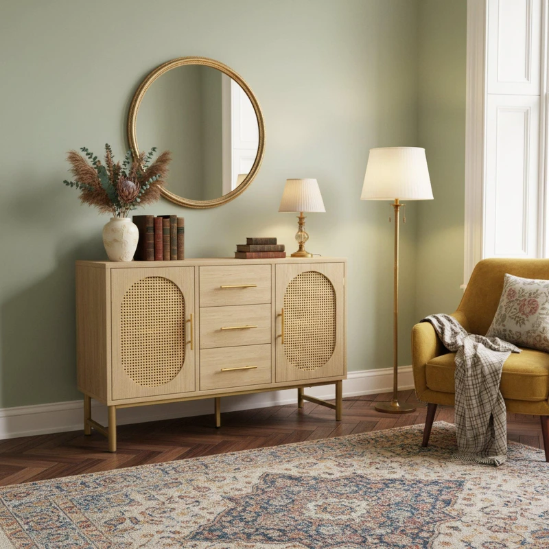Image of Urban Meuble Oak Console Table with Golden Accents Oak unisex One Size