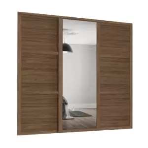 Image of Shaker 3 Door Sliding Wardrobe Kit Walnut Panel / Mirror with Walnut Frame (W)1680 x (H)2260mm