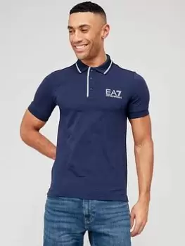 Image of EA7 Emporio Armani Stretch Cotton Polo Shirt - Navy, Size S, Men