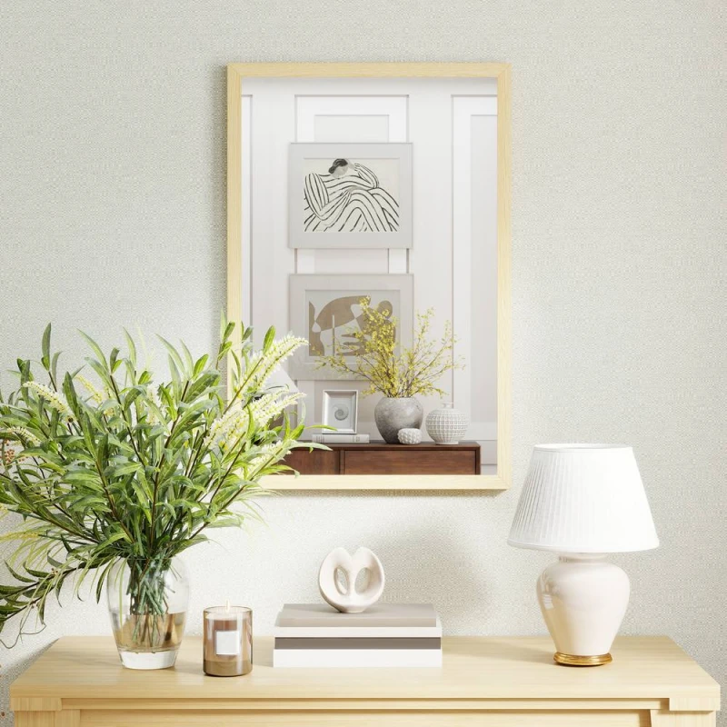 Image of HOMCOM Wall Bathroom Mirror for Home Decor, Vanity Mirror in Natural Size: Large Natural Unisex Large