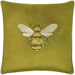 image of Paoletti Hortus Bee Cushion Cover (50cm x 50cm) (Olive)