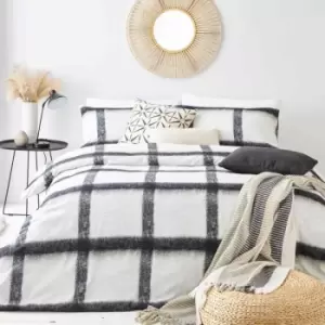 Image of The Linen Yard The Line Yard Mohair Check Single Duvet Cover Set Cotton Natural/Black