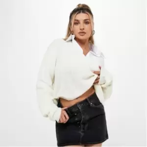 image of Missguided Plus Size V Neck Crop Jumper - Cream