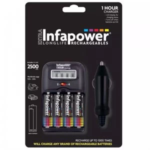 image of Infapower 1 Hour Fast Battery Charger + 4 x 2500mAh AA Rechargeable Batteries