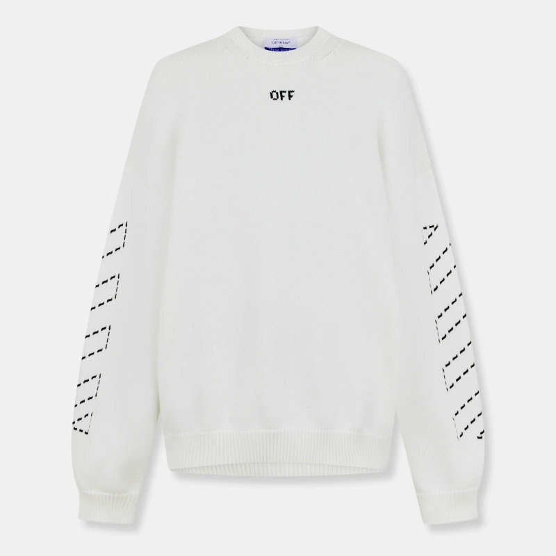 Image of Off White Mens Arrows Cotton Long Sleeve Crew Neck Sweatshirt Cream /Black male S