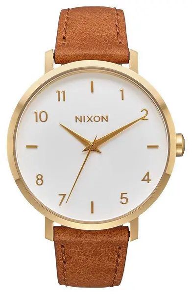 image of Nixon A1091-2621-00 Arrow Leather Gold / White / Saddle Watch