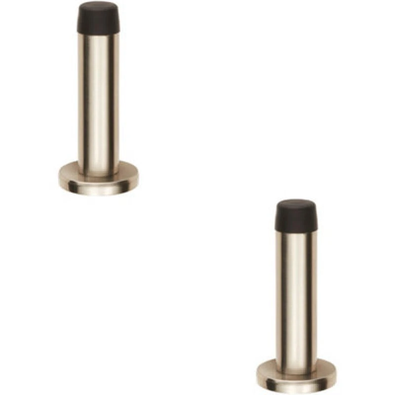 Image of Loops 2x Rubber Tipped Doorstop Cylinder with Rose Wall Mounted 71mm Satin Nickel Metallics